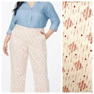 NYDJ Cream Printed Straight Ankle Chino Pants 14 Classic Summer Versatile